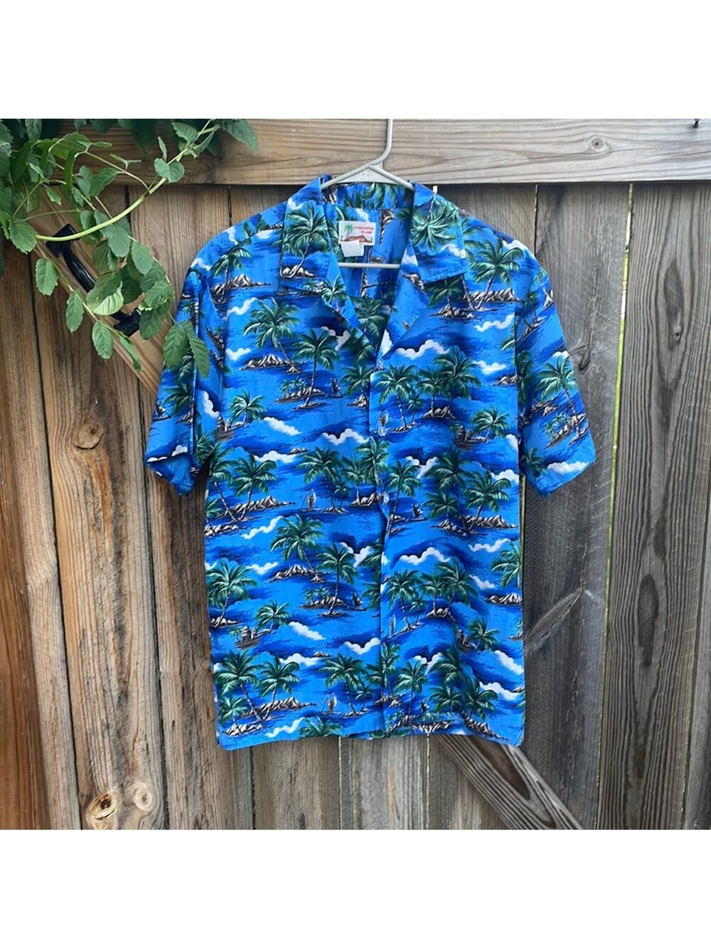 Evergreen Island Hawaiian Shirt Blue Large Men's